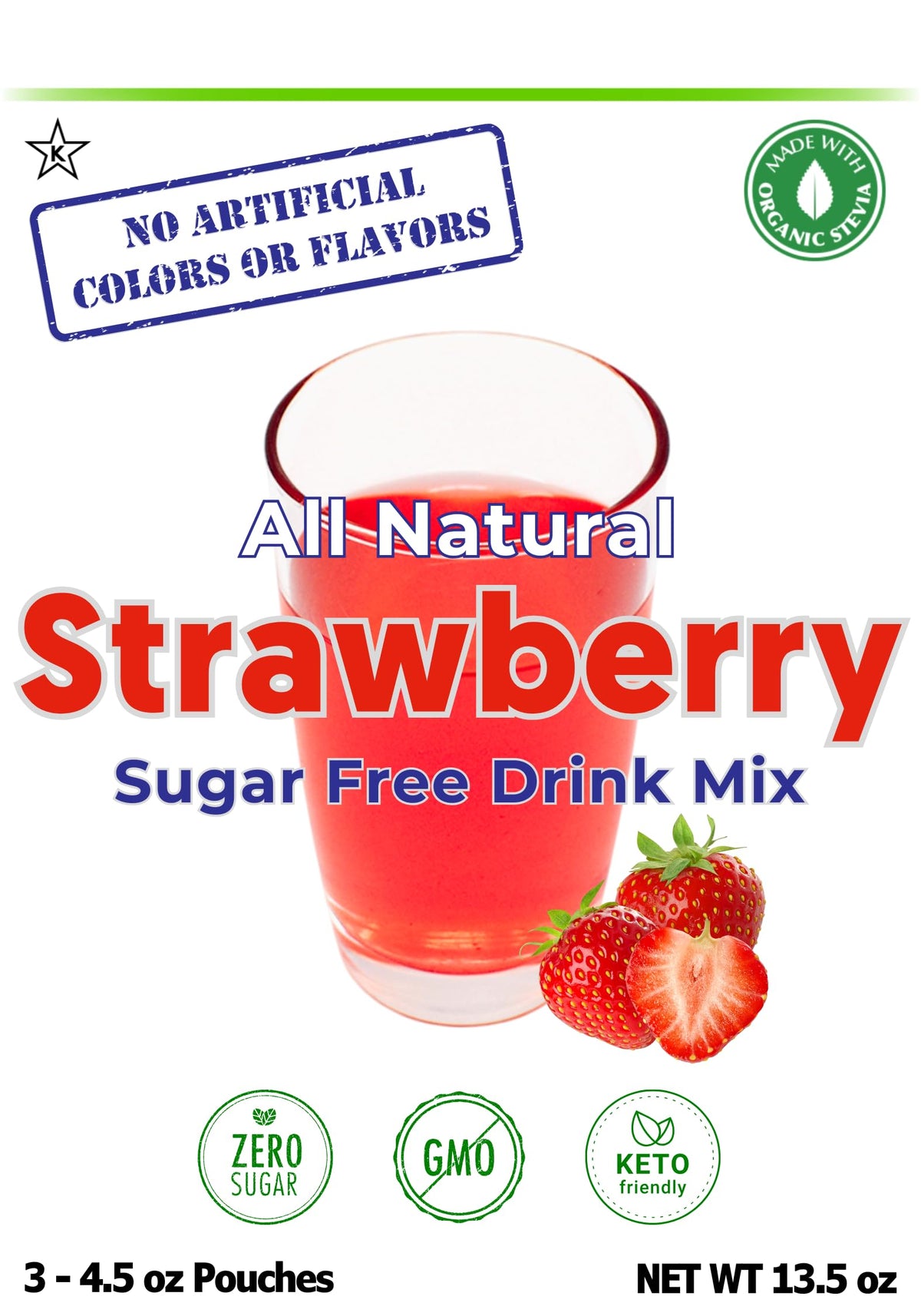 Prepared GramZero Strawberry Drink Mix in a glass ready to enjoy sugar free
