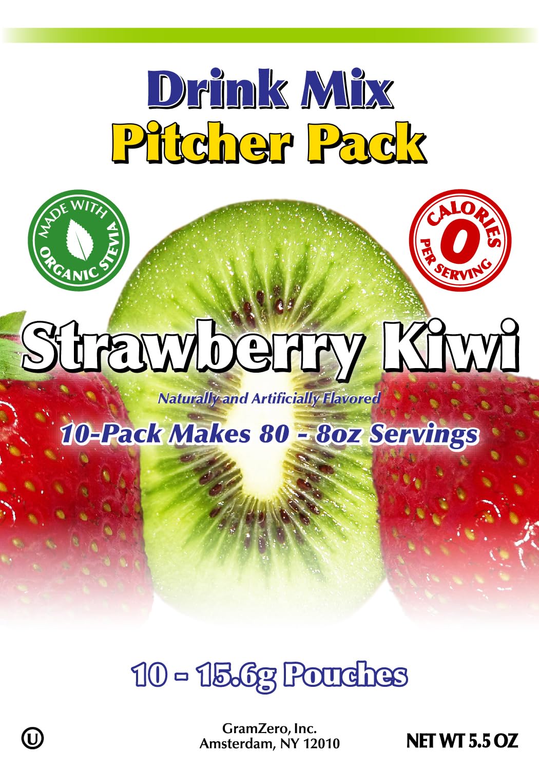 GramZero Strawberry Kiwi sugar-free drink mix 80-serving pouch for hydration at home