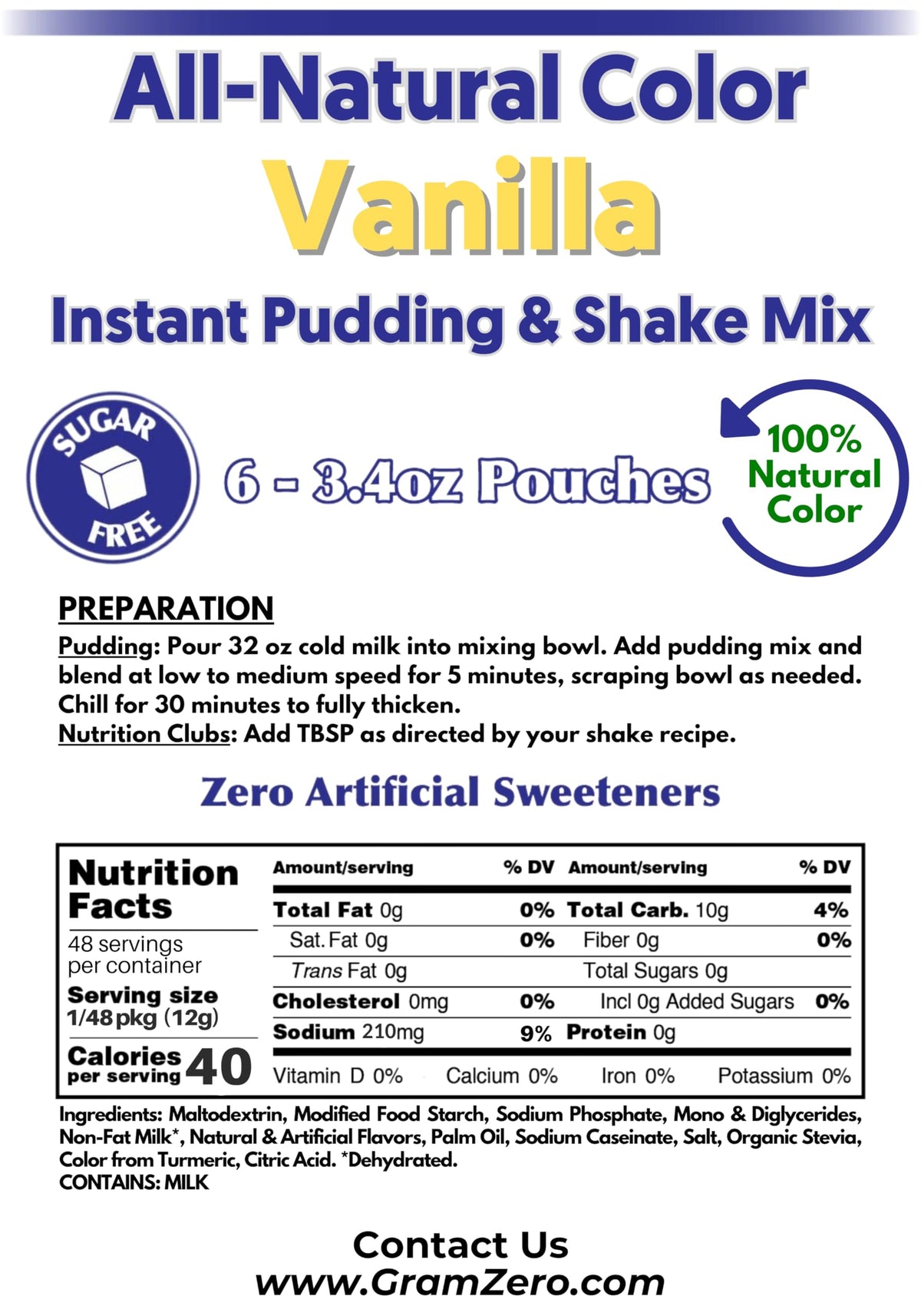 GramZero Vanilla Sugar Free Pudding with dairy milk mix for creamy low-carb dessert