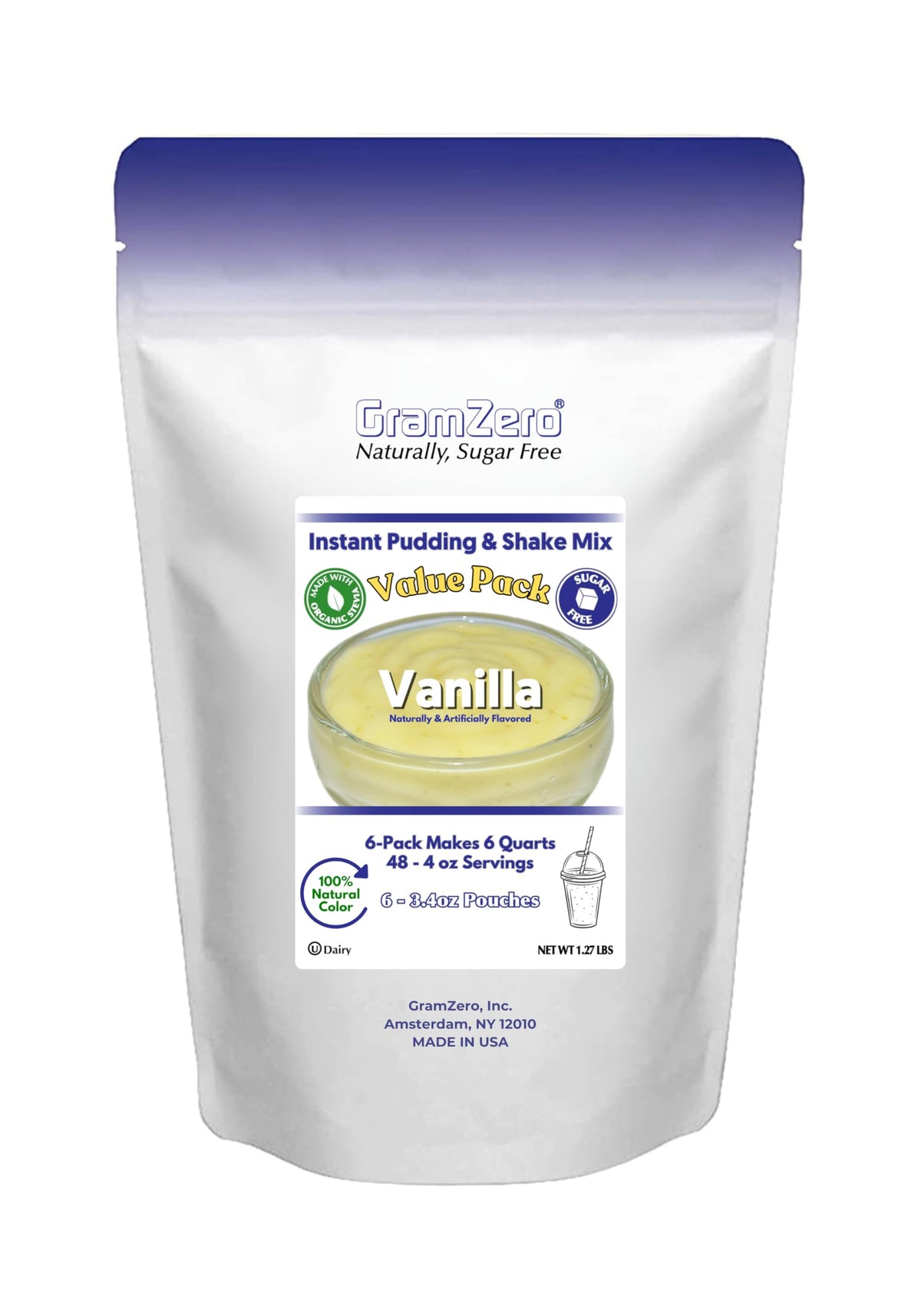 GramZero Vanilla Sugar Free Pudding master pouch for quick low-carb dessert prep