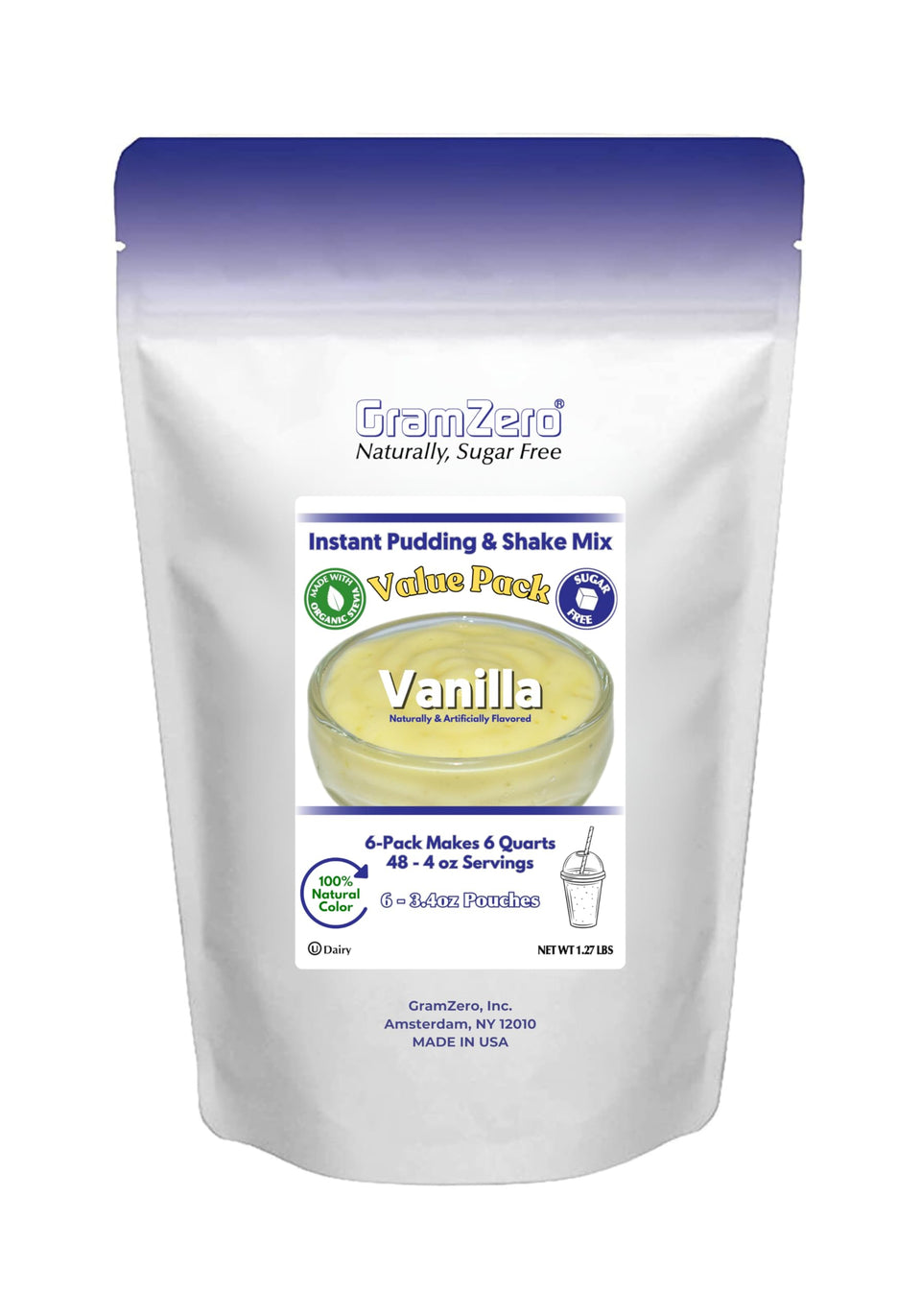 GramZero Vanilla Sugar Free Pudding master pouch for quick low-carb dessert prep