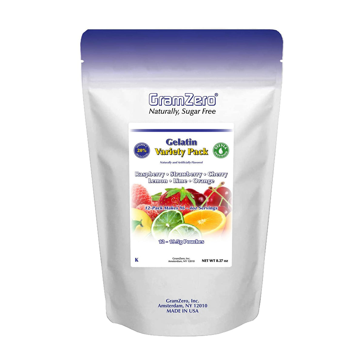 GramZero Raspberry gelatin mix for keto desserts with stevia sweetness and zero aftertaste.