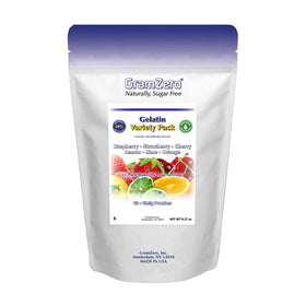 GramZero Raspberry gelatin mix for keto desserts with stevia sweetness and zero aftertaste.