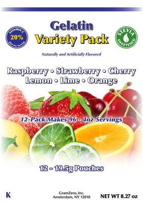 GramZero Strawberry gelatin mix offering a low carb dessert with natural stevia.