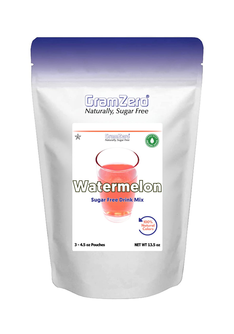 GramZero Watermelon zero-calorie drink mix master pouch ready for use.
