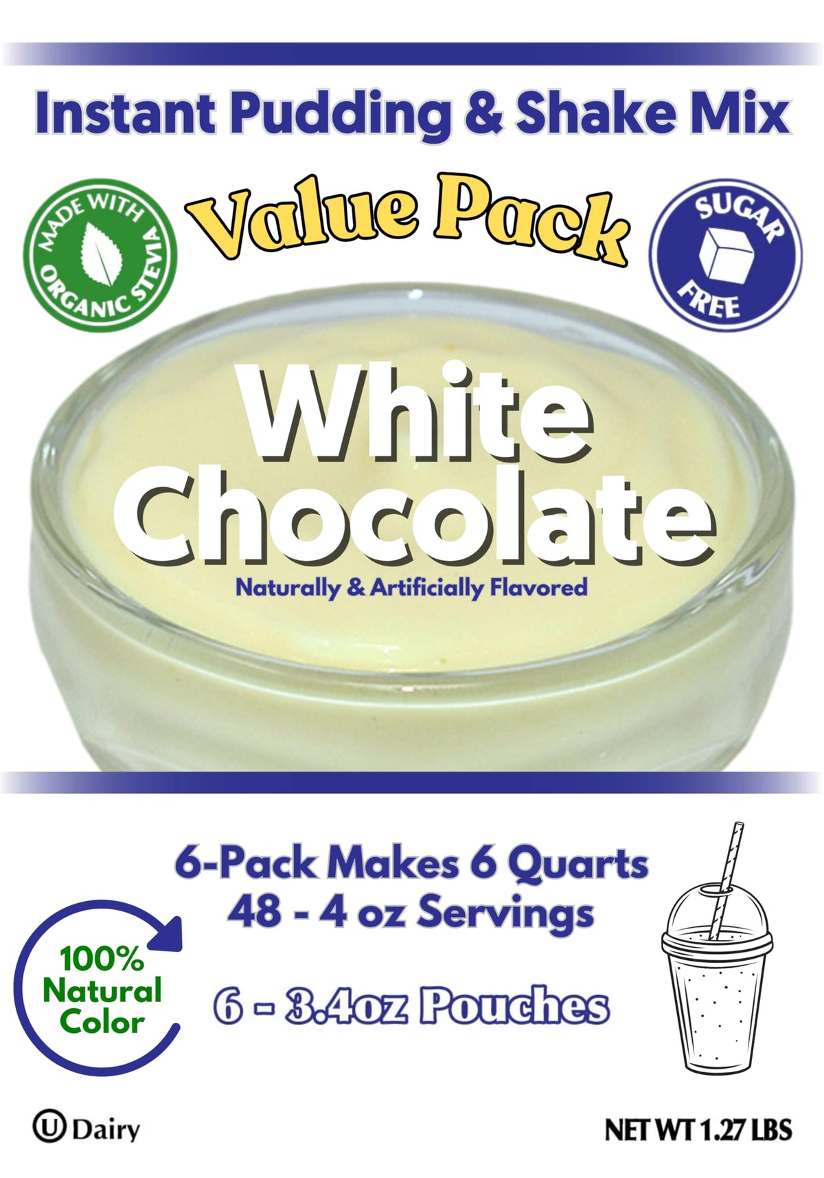 GramZero White Chocolate Pudding Mix prepared in a bowl, creamy low-carb treat.