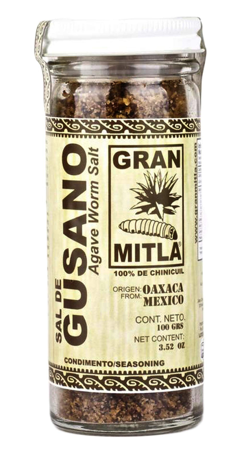 Gran Mitla Sal de Gusano jar with agave worm and salt, ideal for mezcal