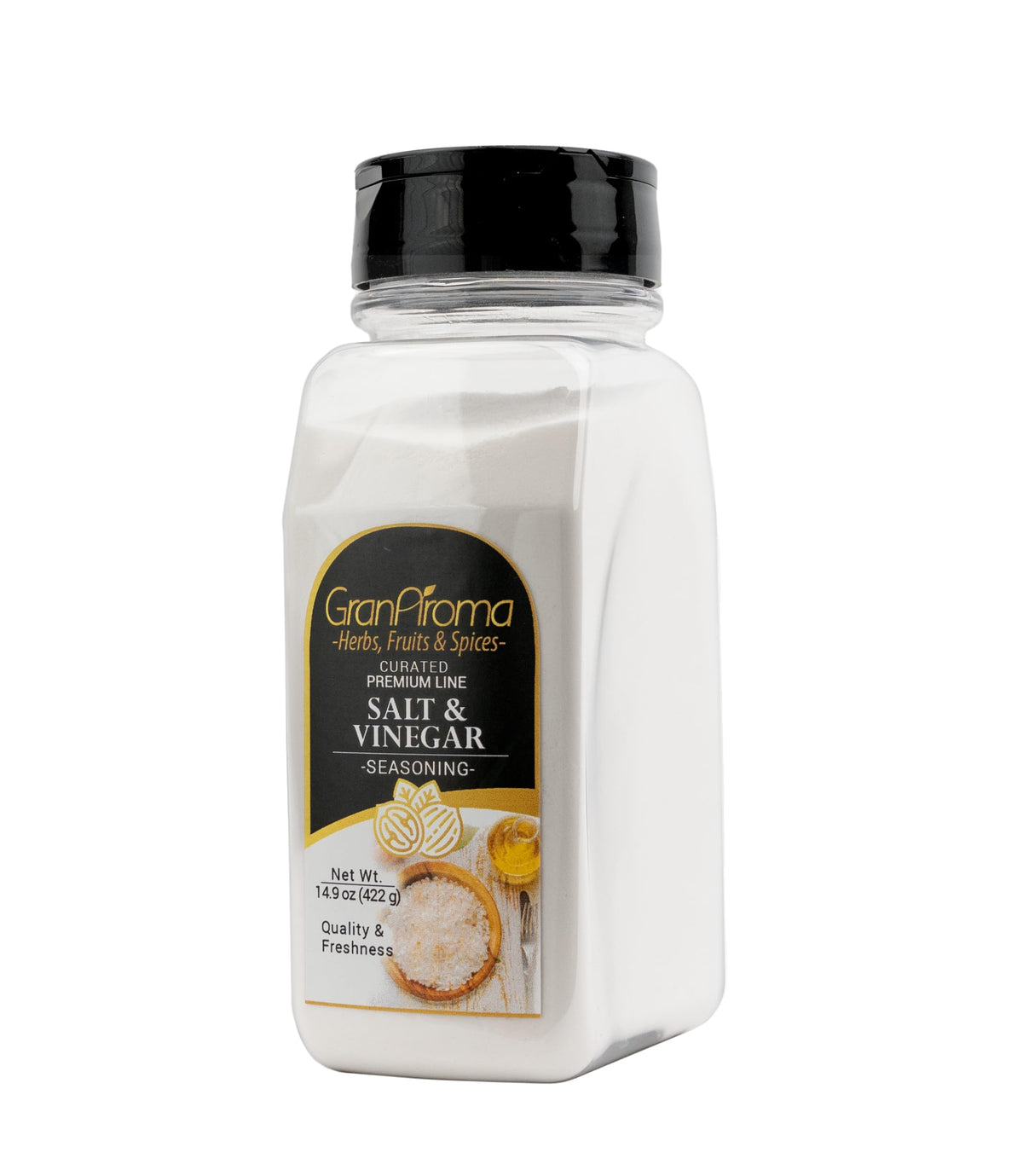GranAroma Salt & Vinegar Seasoning on fries adds a savory tang.