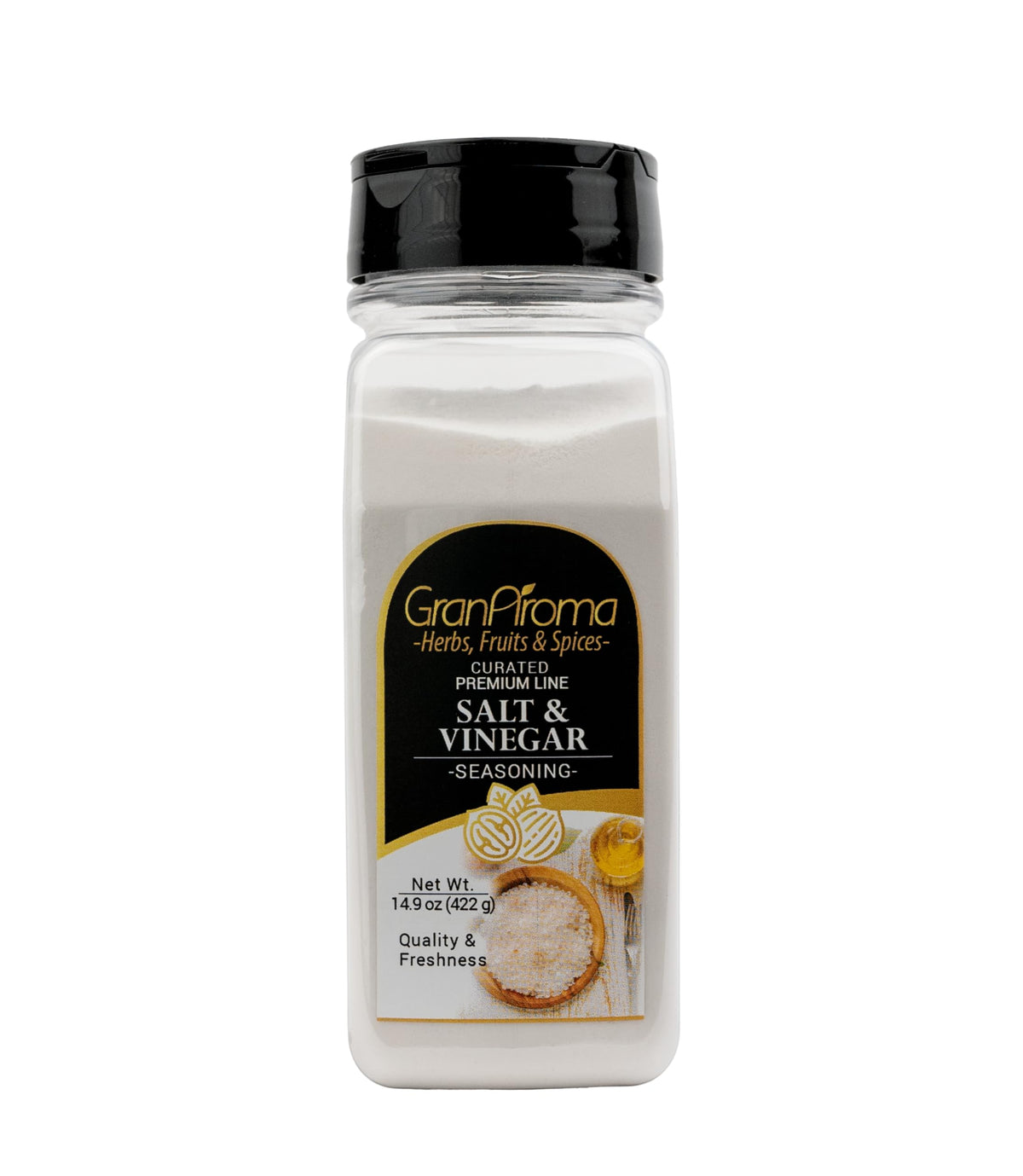 GranAroma Salt & Vinegar Seasoning in a shaker jar for easy flavor boosts.