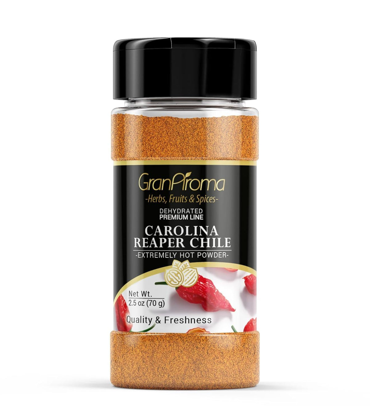 GranAroma Carolina Reaper Powder jar ready to heat sauces and dips