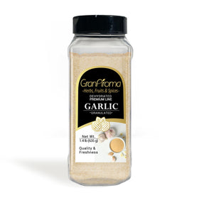 GranAroma granulated garlic bottle front, ready to elevate soups and meats.