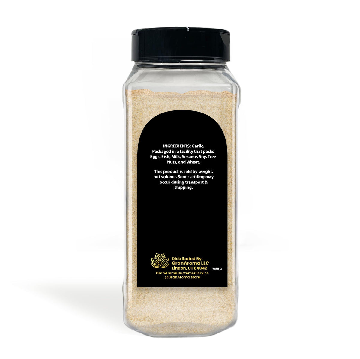 GranAroma granulated garlic pouring for quick weeknight seasoning.