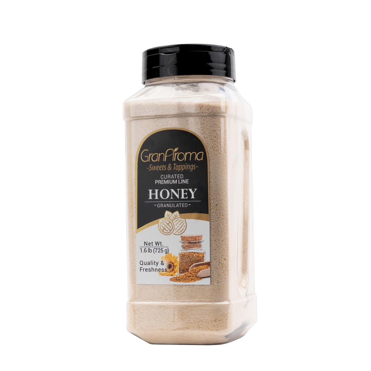 Close-up of GranAroma Honey Granules with pure honey texture and floral notes