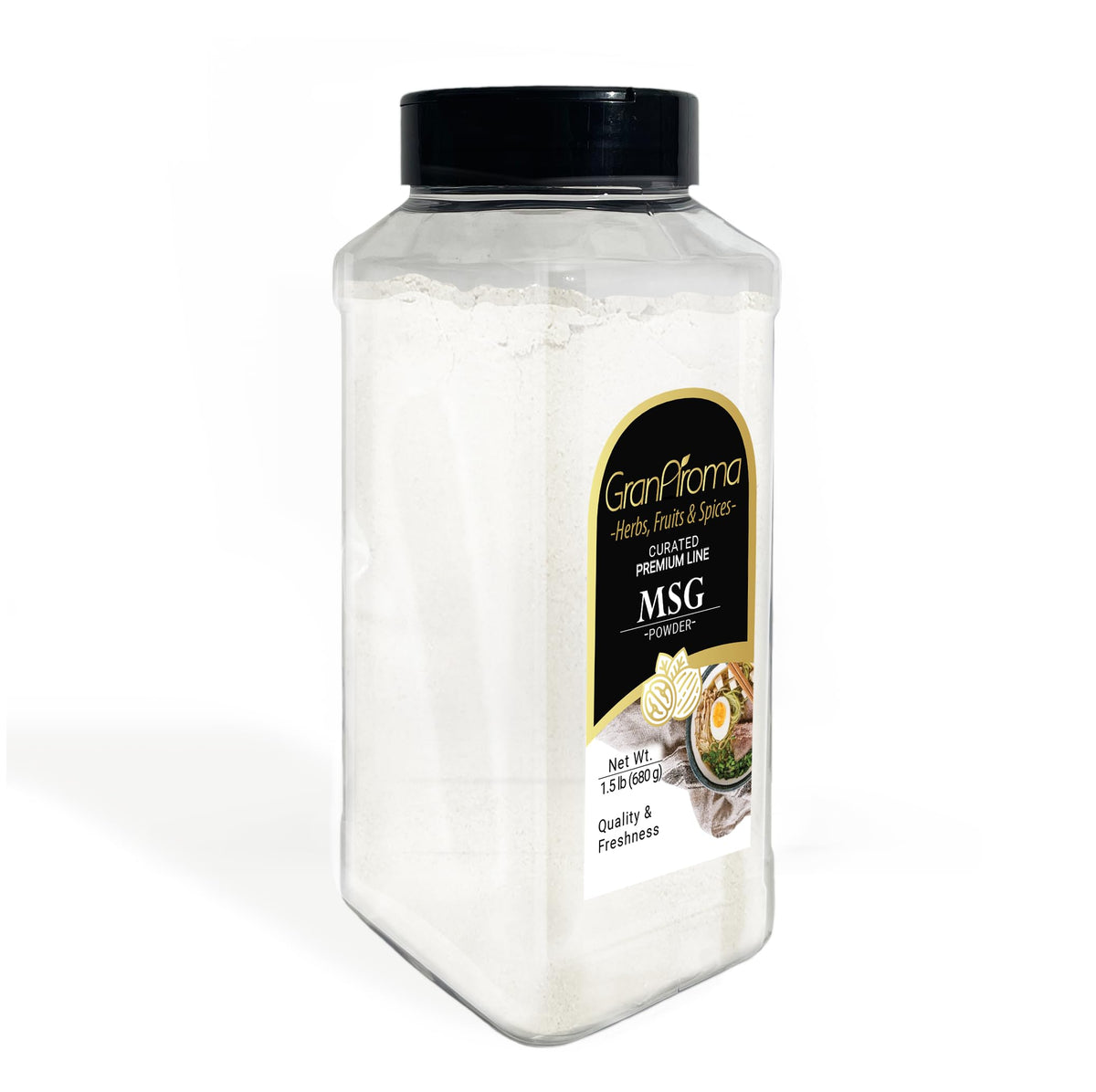 GranAroma MSG Powder bottle closeup showing savory flavor boost for everyday cooking