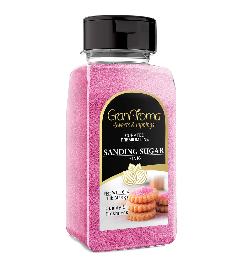 GranAroma sanding sugar in a shaker jar adds shimmering color to cookies.