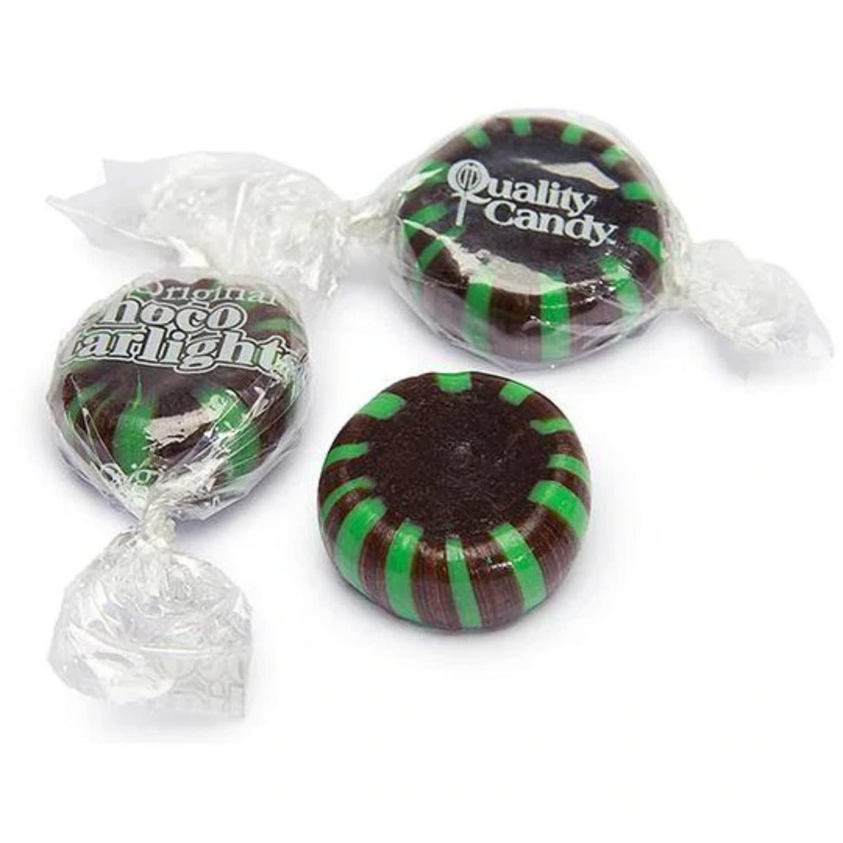 Grand Lake Starlight Chocolate Mints discs close-up shows glossy mint discs