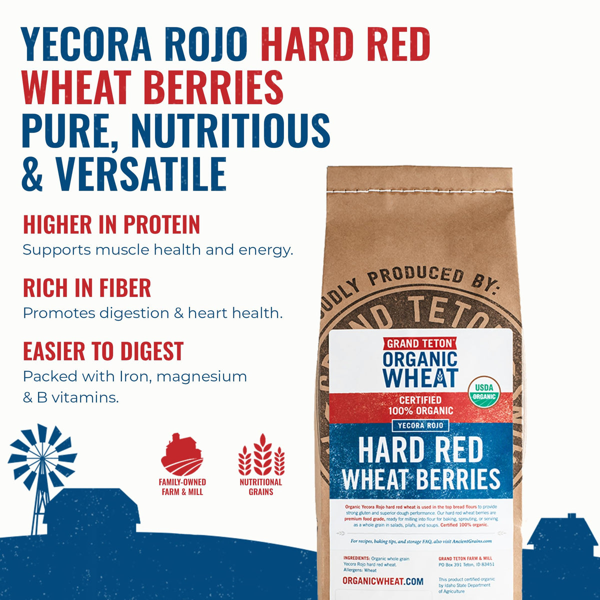 Grand Teton Yecora Rojo wheat berries bulk bag for pantry cooking