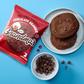 Serving idea layout with Grandma's Chocolate Brownie cookies and coffee.