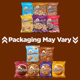 Grandma's cookie packaging and label: clear bulk-pack packaging for savings and organization.