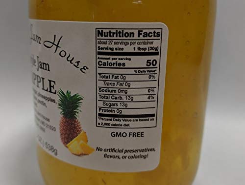 Grandma's Jam House pineapple jam glass jar closeup with sealed lid.
