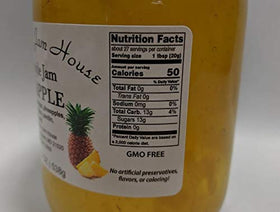 Grandma's Jam House pineapple jam glass jar closeup with sealed lid.