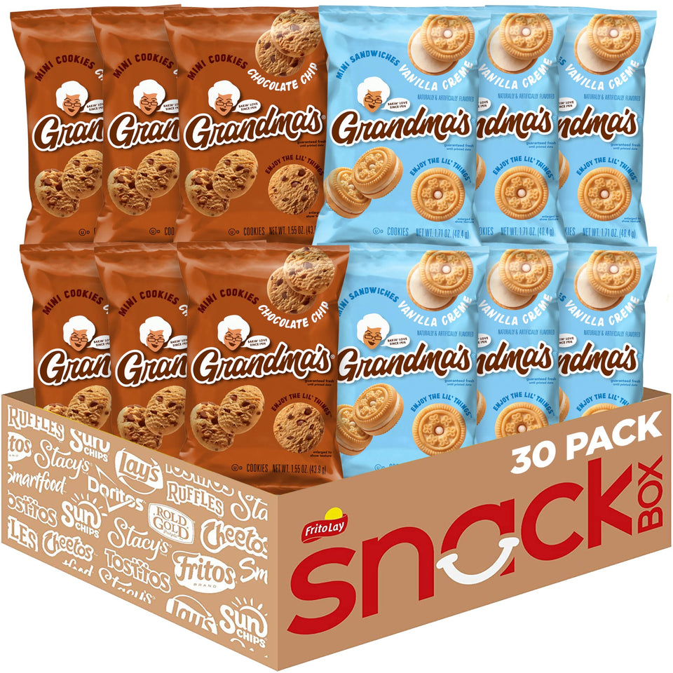 Grandma's Mini Cookies bag closeup—on-the-go snack for busy days.