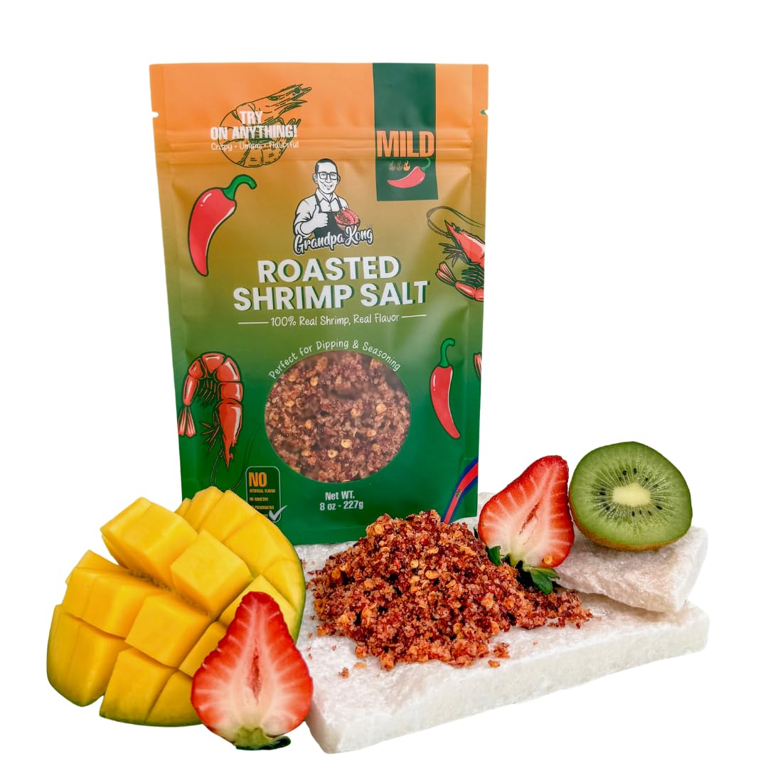 Grandpa Kong Roasted Shrimp Salt Mild bottle boosts seafood flavor with subtle heat.