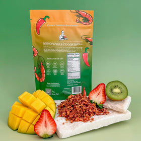 Grandpa Kong Roasted Shrimp Salt Mild on fruit slices for savory balance.