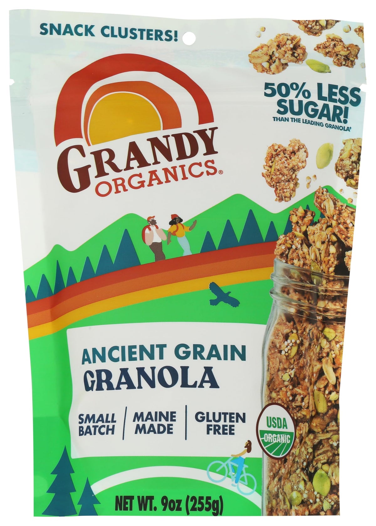 Grandy Organics Ancient Grain Granola clusters in a bowl for a quick protein and fiber boost