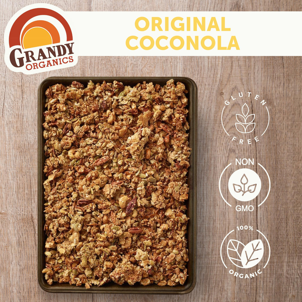 Grandy Organics Coconola Original in a backpack setup for on-the-go energy