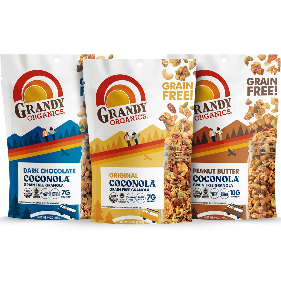 Grandy Organics Coconola Original bag with coconut and nuts for breakfast