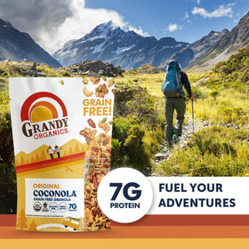 Grandy Organics Coconola in a reusable snack pack with label details