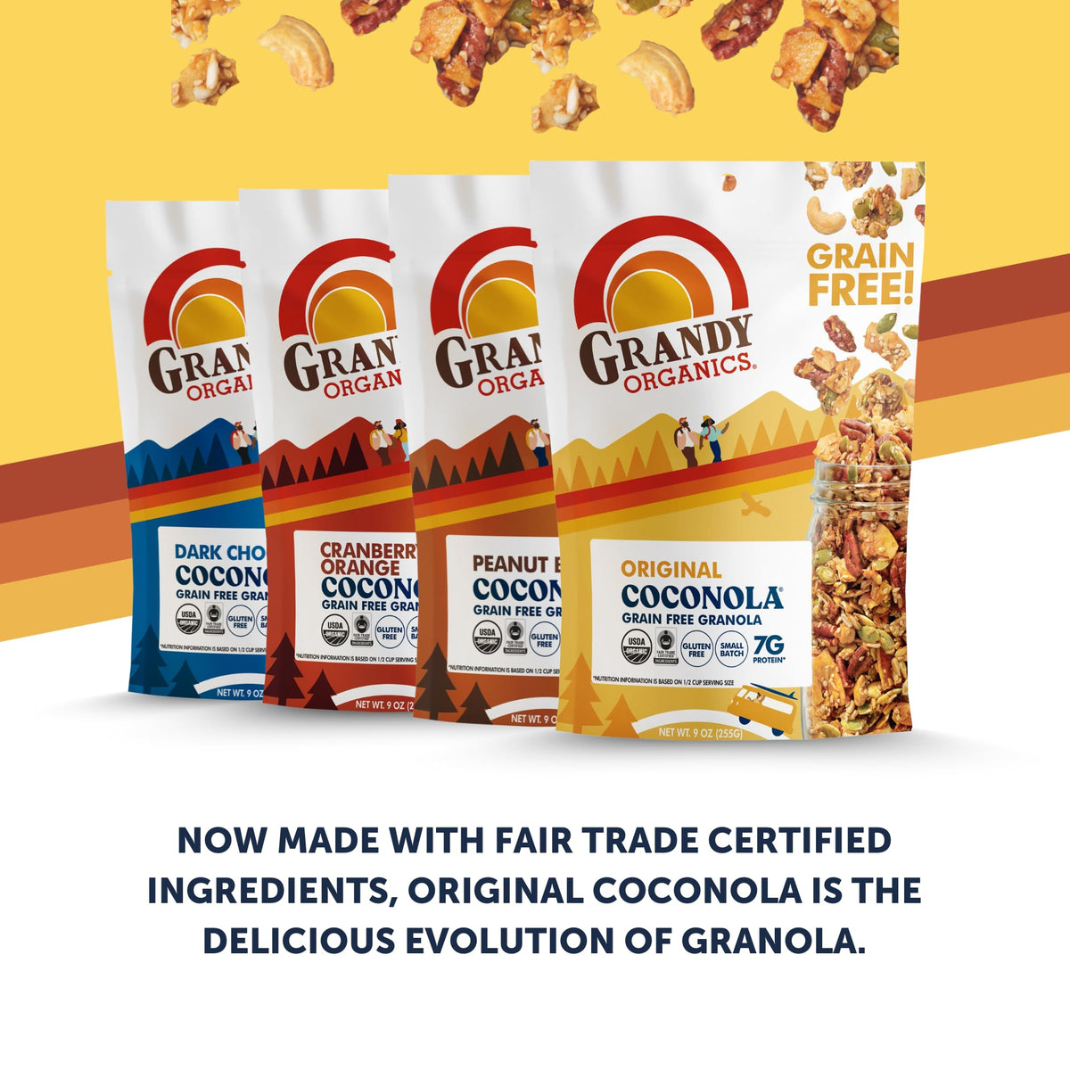 Grandy Organics Coconola Packaged three-pack for lunches and on-the-go