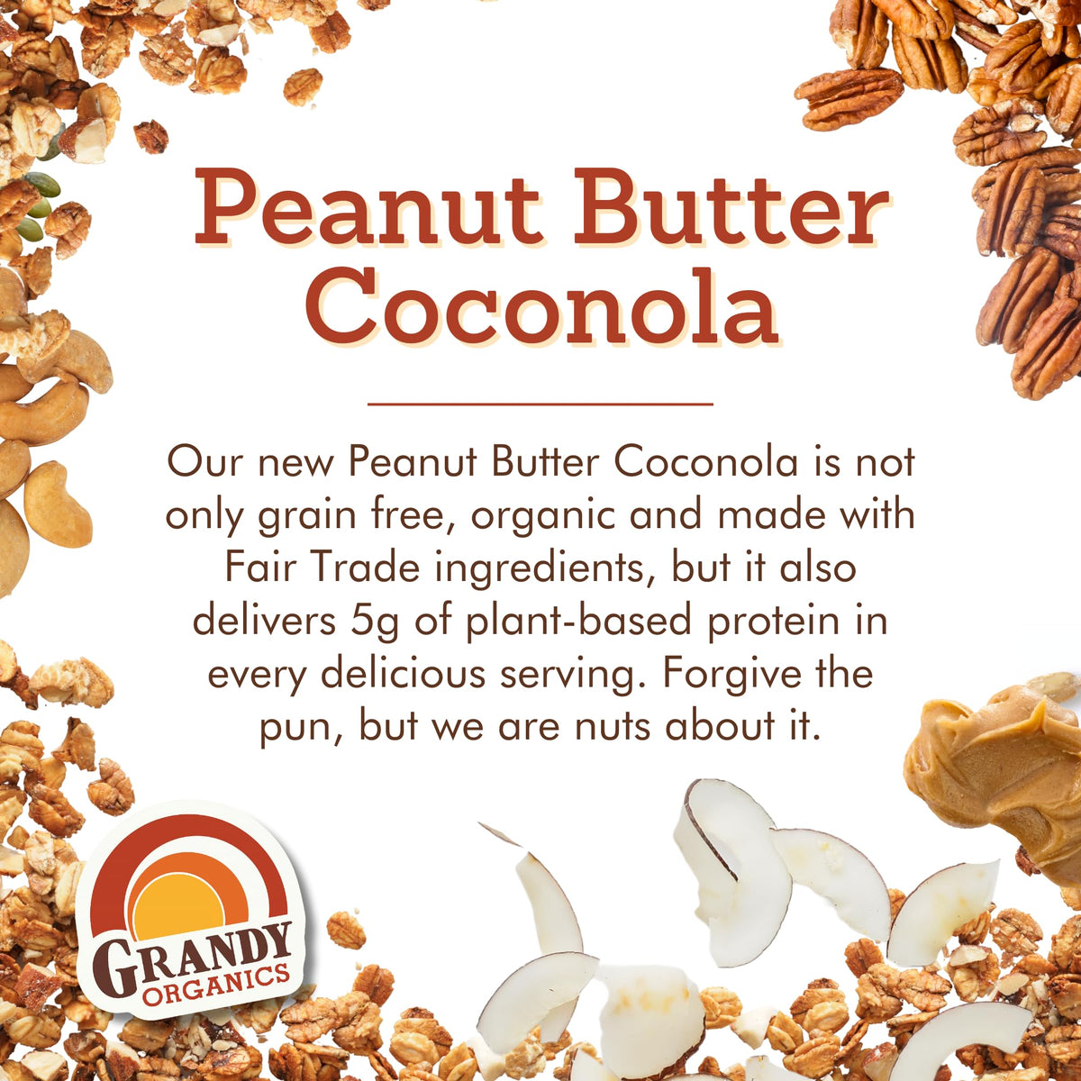 Close-up of Grandy Organics Coconola label emphasizing simple ingredients