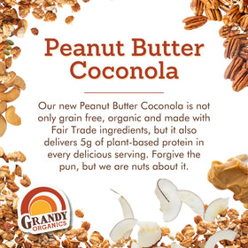 Close-up of Grandy Organics Coconola label emphasizing simple ingredients