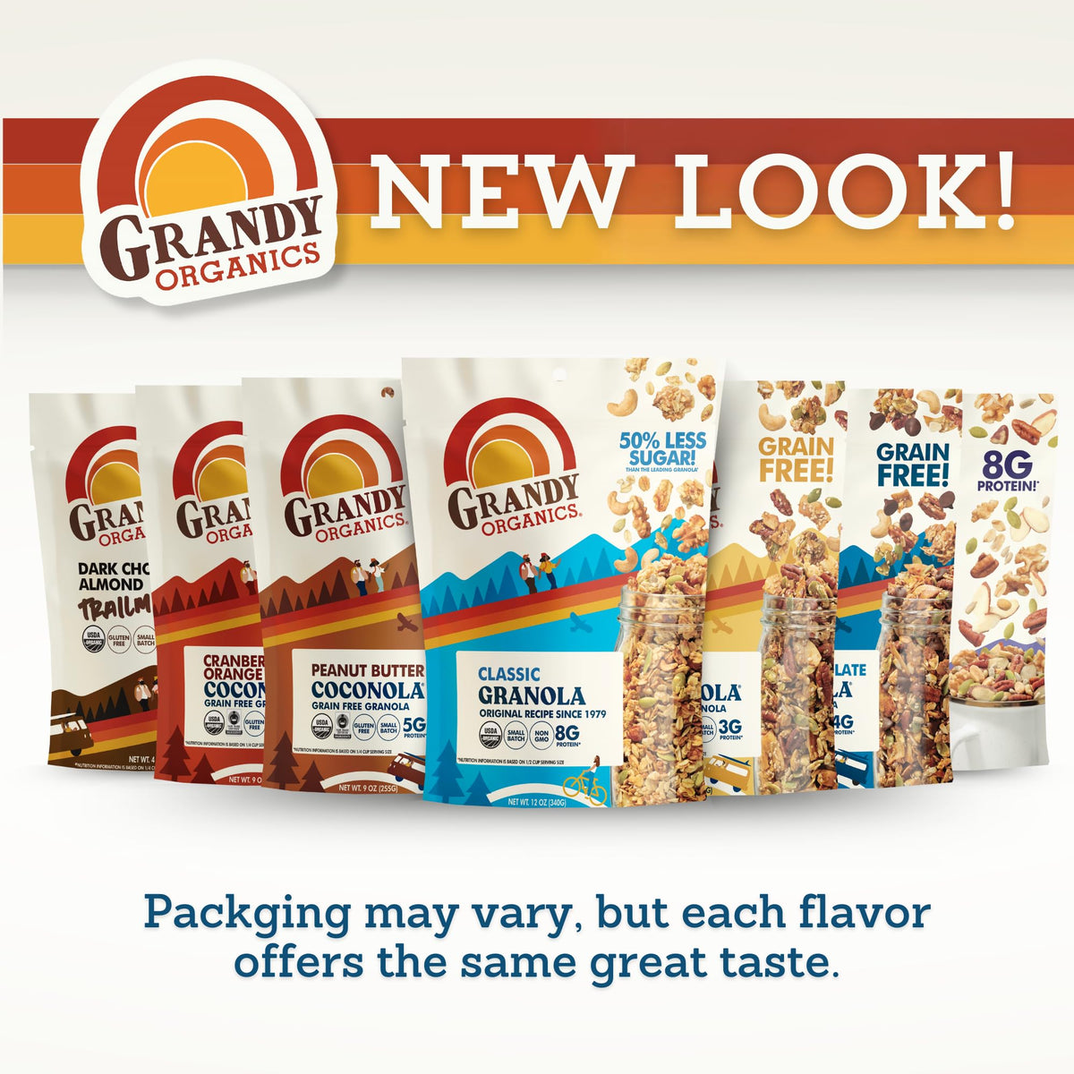Grandy Organics granola back label, certifications for organic and non-GMO