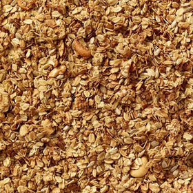 Grandy Organics Honey Nut Gluten Free Granola serving bowl ready for yogurt topping