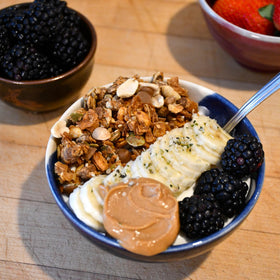 Grandy Organics granola in a bowl for a hearty breakfast