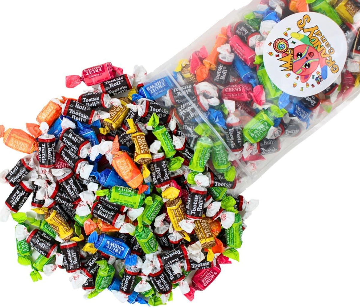 Grandys Candys Mini Tootsie Roll Chews in 1 lb bulk pack, ideal for parties
