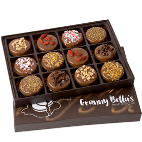 Granny Bella's hand-dipped milk chocolate cookies highlight premium craftsmanship.