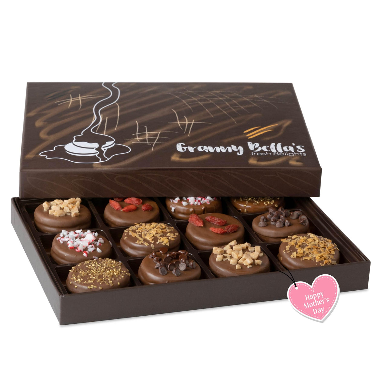 Granny Bella's Mother's Day gift box with 12 cookies ready for gifting.