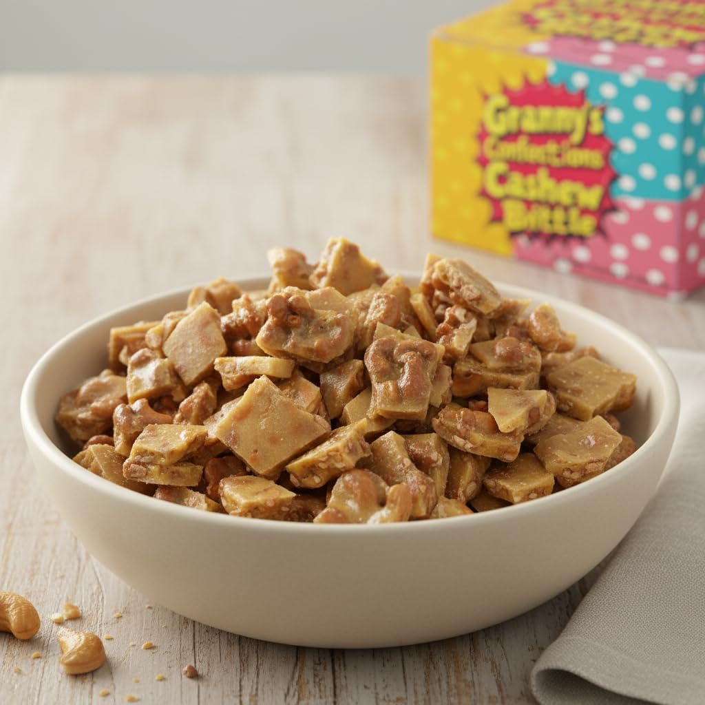 Sliced pieces of Granny's Confections cashew brittle for sharing