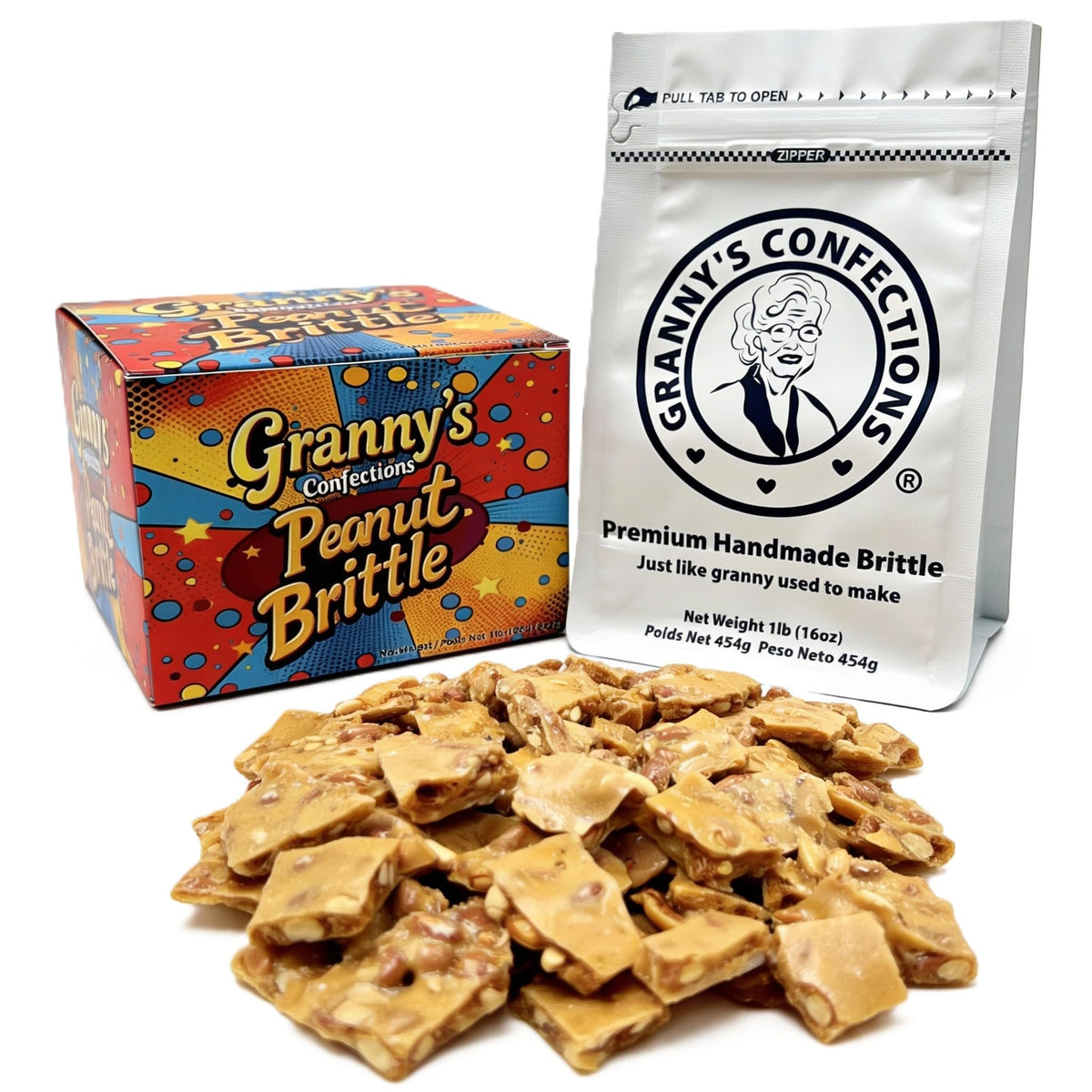 Granny's Confections Peanut Brittle traditional ingredients close-up with real butter and peanuts