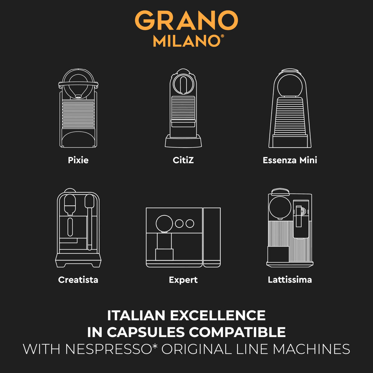 Grano Milano Lungo pods shown for a long, nuanced sip.