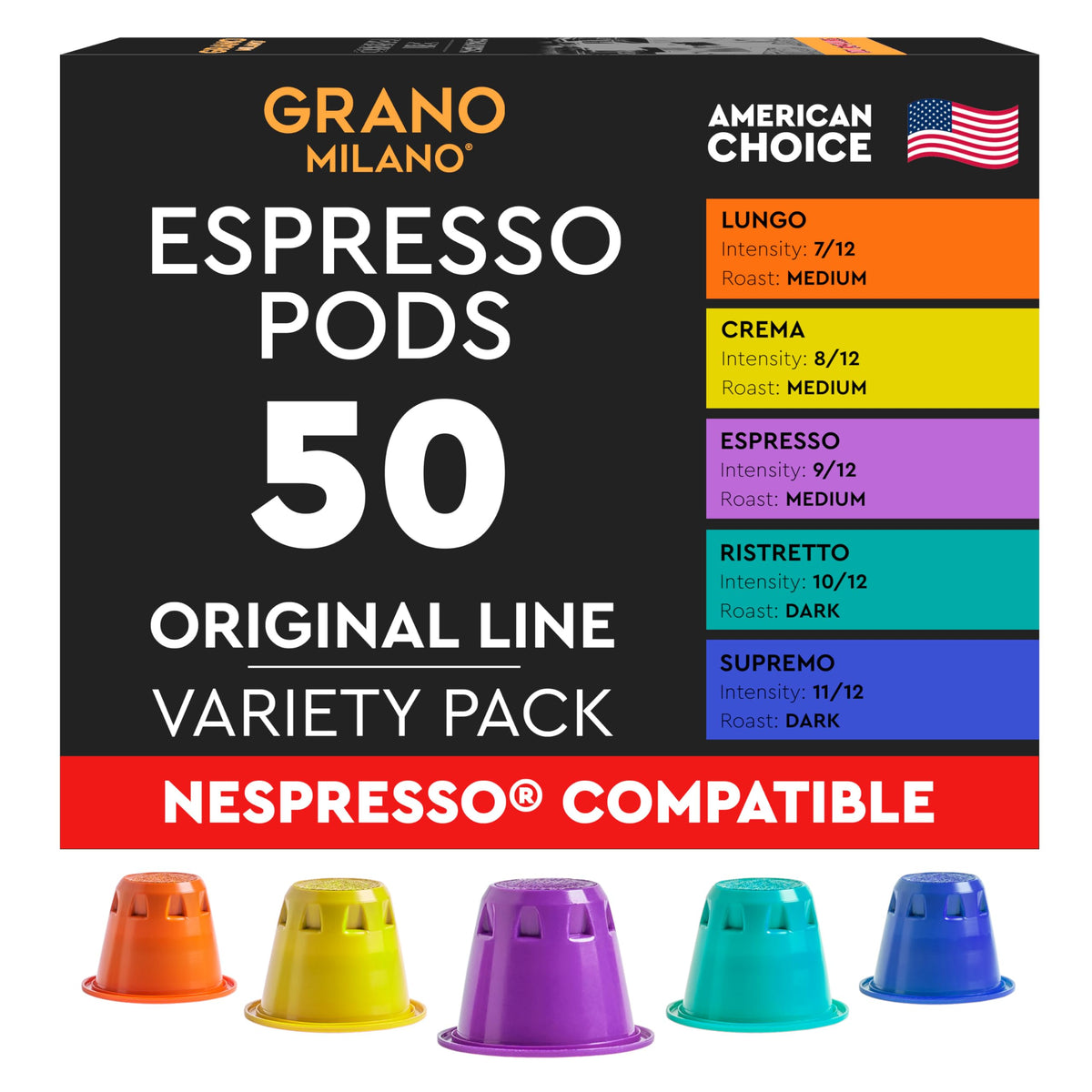 Grano Milano Ristretto pods displayed for a bold morning ritual and rich crema.
