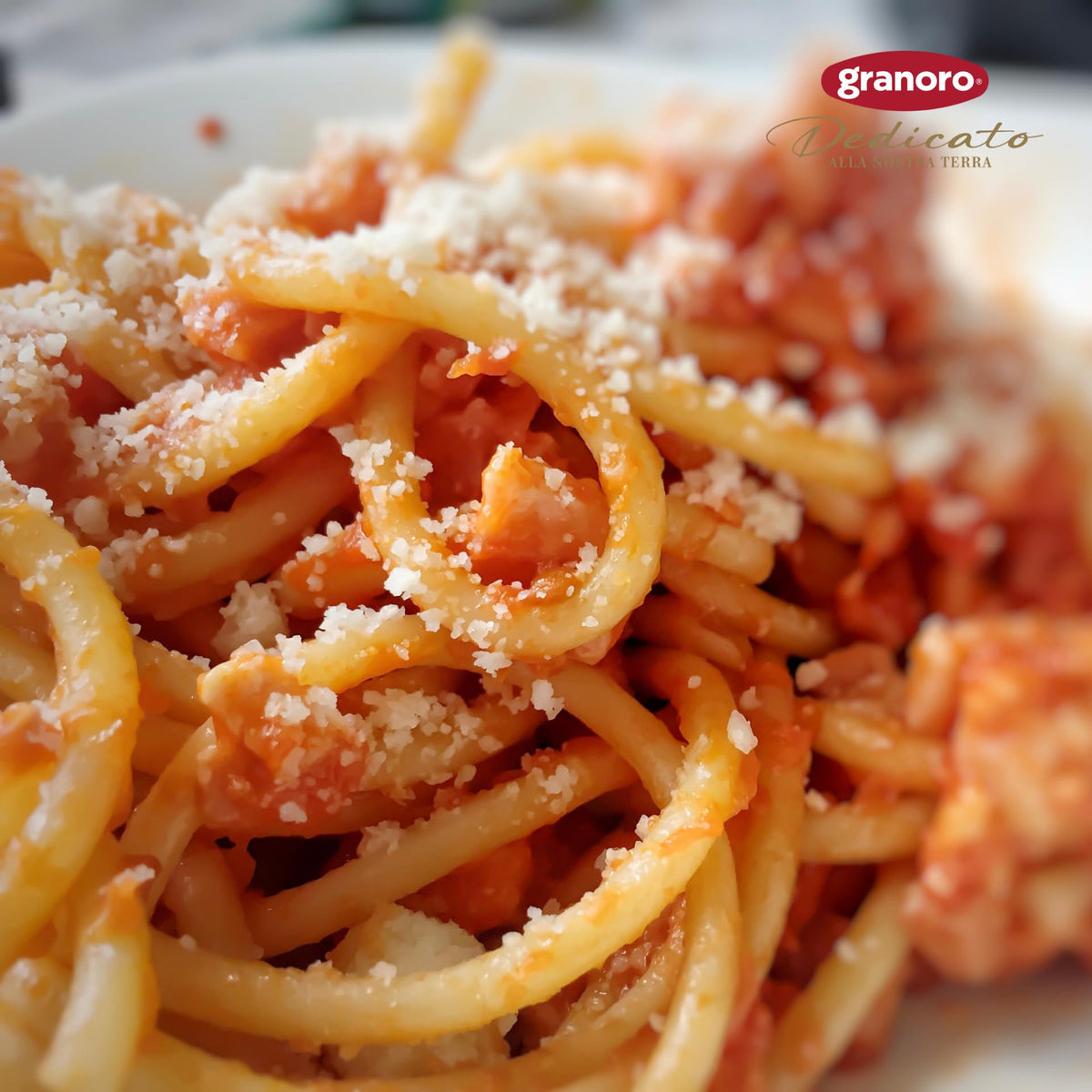 Granoro Dedicato Bucatini cooked al dente, ideal with hearty sauces.