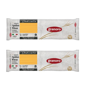 Granoro Dedicato Capellini packaging showcases authentic Italian pasta quality for quick meals.