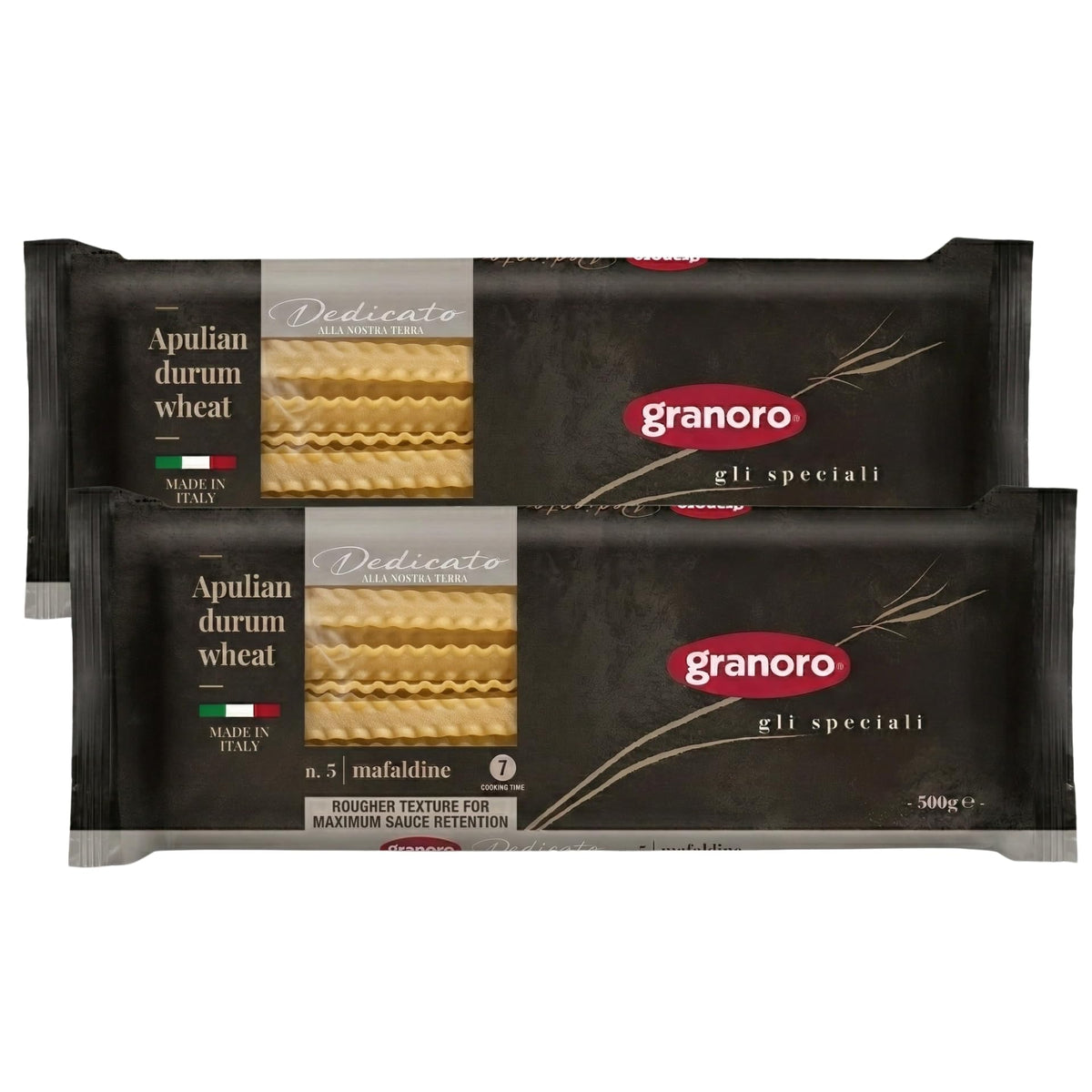 Granoro Dedicato Mafaldine No.5 rough-extrusion bronze-cut offers superior sauce retention.