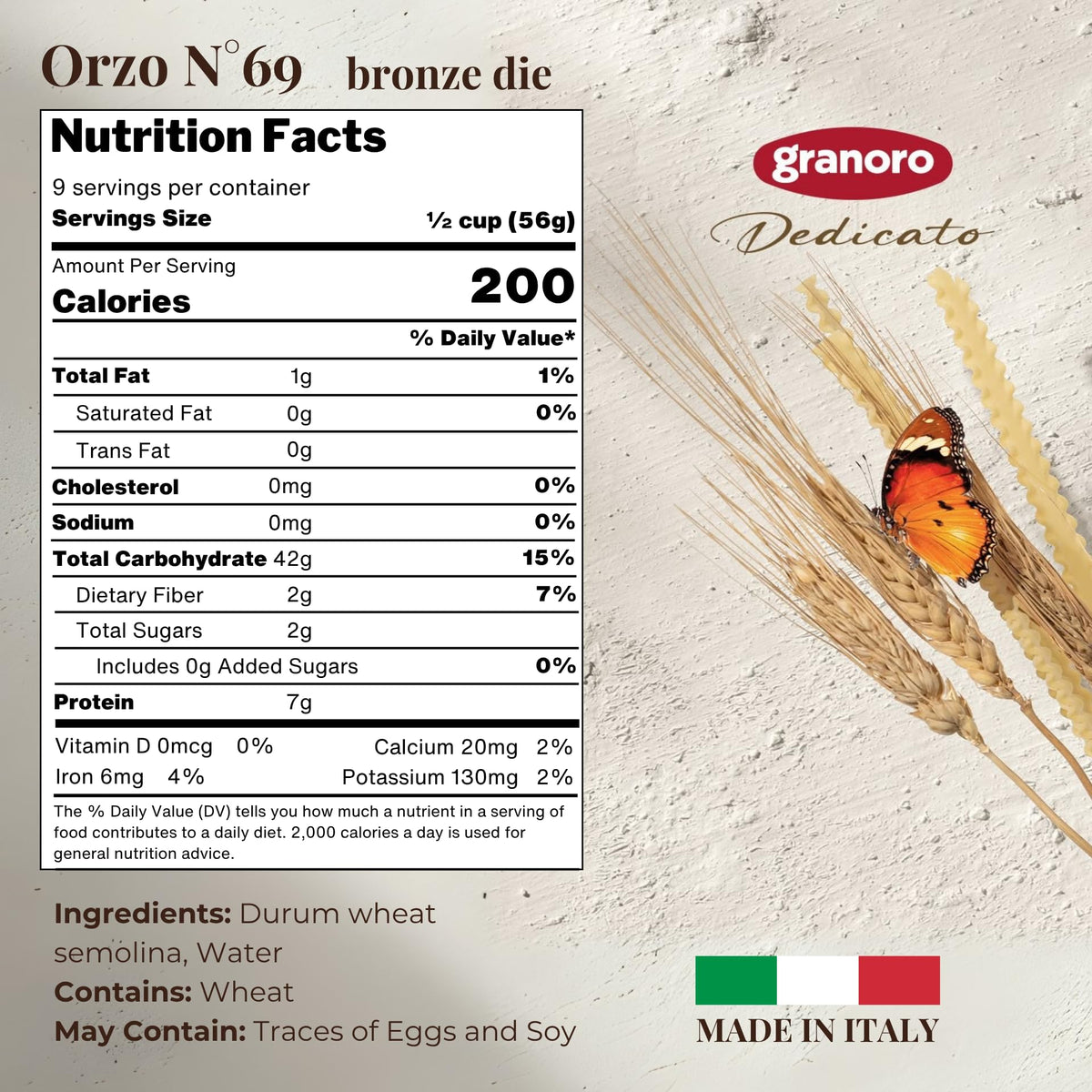 Granoro Dedicato Orzo69 bag-close-up, premium 100% Puglia durum wheat.