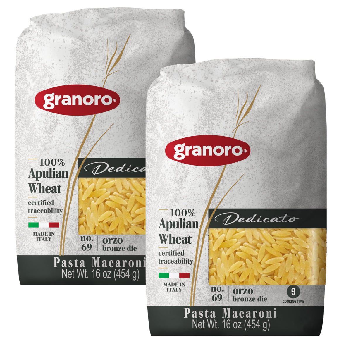 Granoro Dedicato Orzo69 pack-front, versatile pasta for salads and soups.